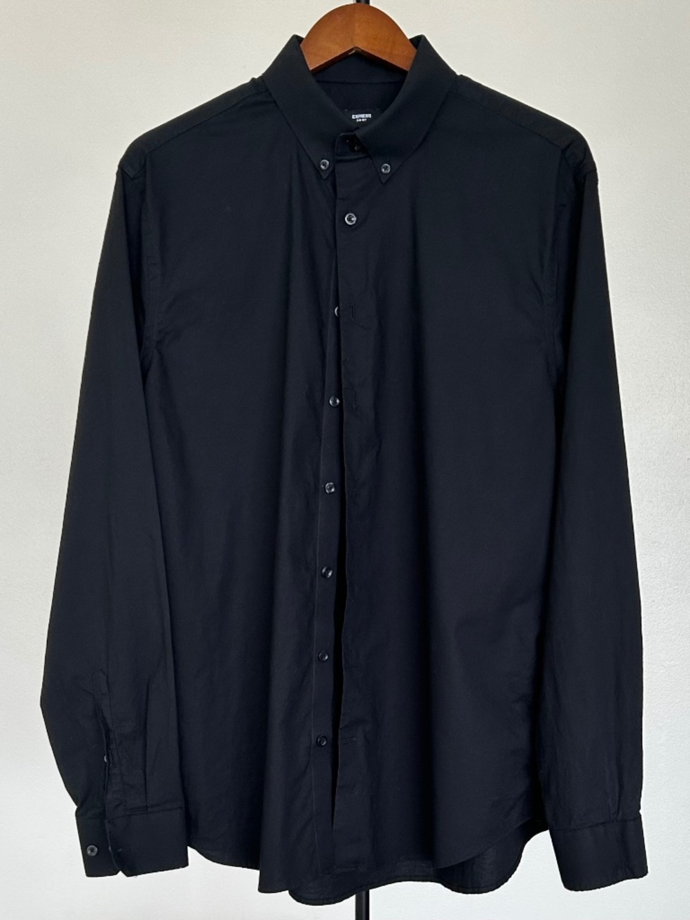 Express 1MX Slim Fit Dress Shirt Men's L Black Stretch Button Down